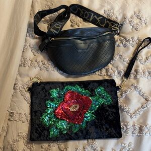 Black Crossbody Bag with Floral Clutch